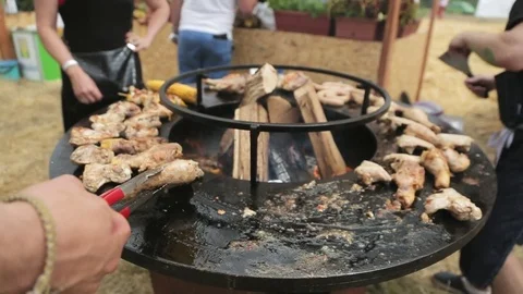 Process of making burgers on the large grill Stock Footage 82657701