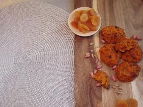 The process of making carrot cookies with the addition of dried apricots 写真素材