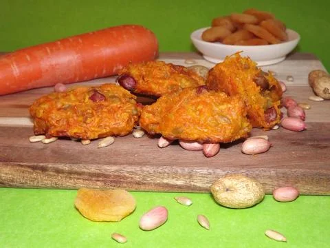 The process of making carrot cookies with the addition of dried apricots 写真素材