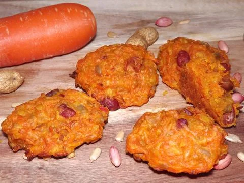 The process of making carrot cookies with the addition of dried apricots 写真素材