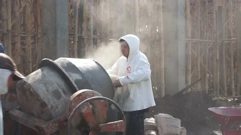 The process of making cement dough for building materials Stock Footage 235875521