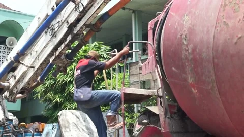 The process of making cement mixture with a cement mixer truck or mill car Stock Footage 236613933