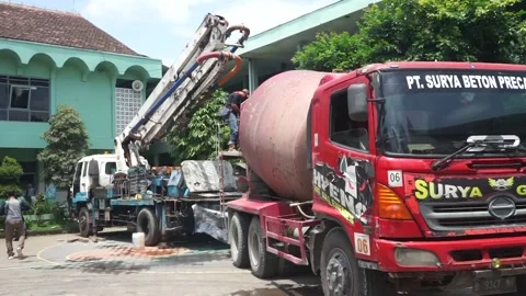 The process of making cement mixture with a cement mixer truck or mill car Stock Footage 236613969