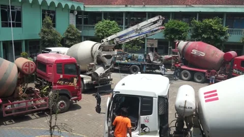 The process of making cement mixture with a cement mixer truck or mill car Stock Footage 236614245