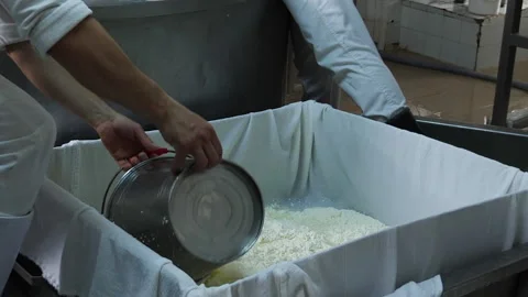 The process of making cheese - bale out the curds separate from whey Stock-Footage 200877434