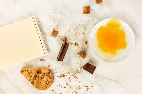 Process of making chocolate chips cookies, with copyspace 写真素材