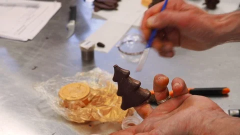 Process of making chocolate christmas toy Stock Footage 127291805