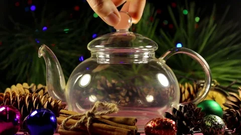 Process of making Christmas berry herbal tea Stock Footage 70157206