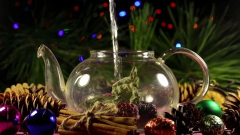 Process of making Christmas berry herbal tea Stock Footage 70157284