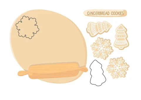 Process of making Christmas gingerbread. Dough with chipping, cookie molds Stockillustratie