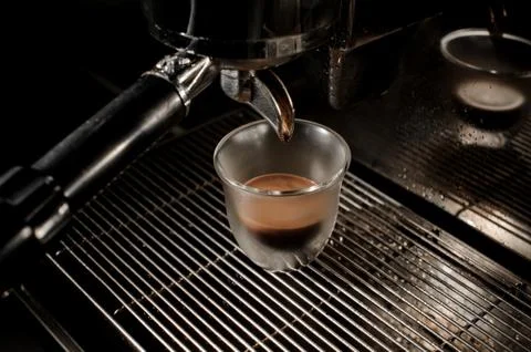 Process of making coffee with coffee machine 스톡 사진