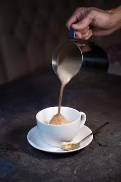 The process of making coffee with marshmallows step 3 Stock Photos