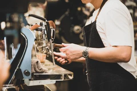 The process of making coffee. Stock Photos