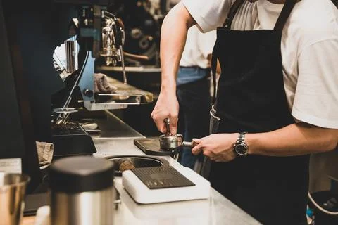 The process of making coffee. Stock Photos