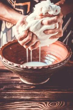 Process of making cottage cheese. 스톡 사진