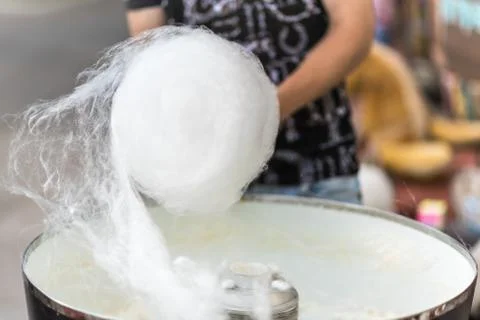 The process of making cotton candy, close-up Fotos Stock