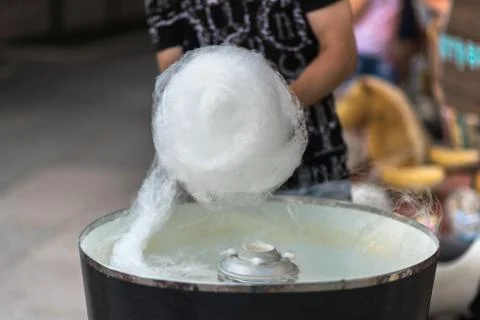 The process of making cotton candy, close-up Fotos Stock
