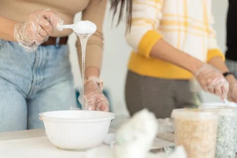 Process of making a craft resin, abstract art. Process of making accessory from Stock Photos