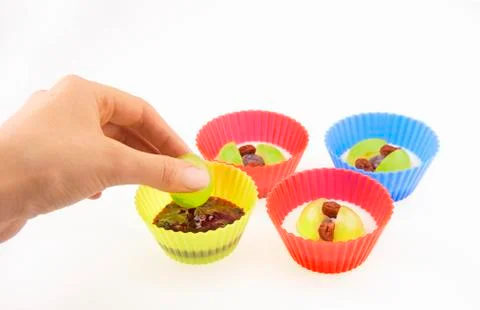 The process of making cupcakes with fruits Stock Photos