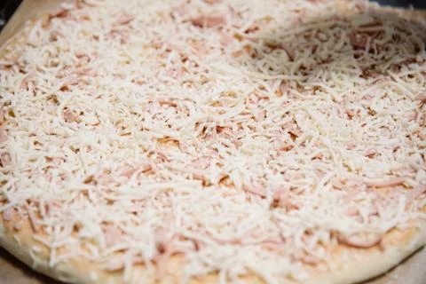 Process of making, decorating, preparing pizza. Close up Stock Photos