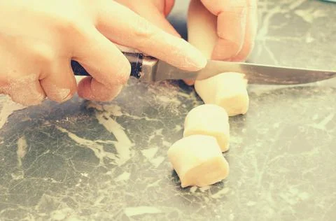 The process of making delicious home-made dumplings with meat. Stock Photos