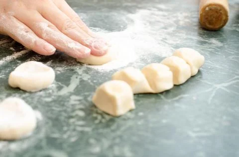 The process of making delicious home-made dumplings with meat. Stock Photos