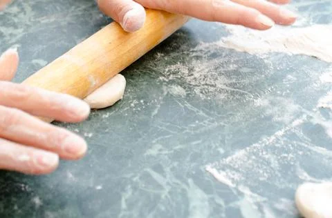 The process of making delicious home-made dumplings with meat. Stock Photos