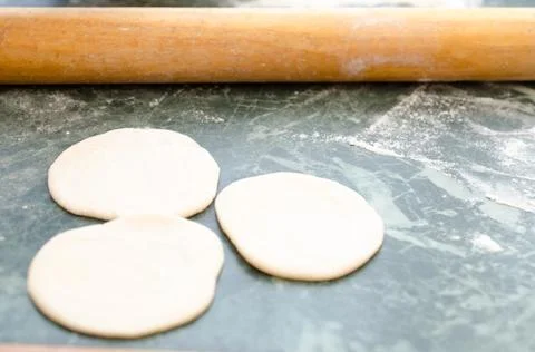 The process of making delicious home-made dumplings with meat. Stock Photos