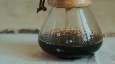 Process of making drip coffee. Close up of pouring coffee drops Stock Footage 140205540