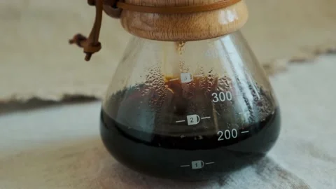 Process of making drip coffee. Close up of pouring coffee drops Stock Footage 140207547