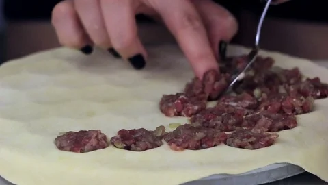 The process of making dumplings. Meat and dough. Stock Footage