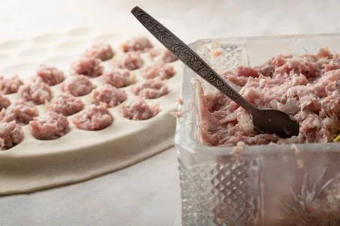 The process of making dumplings with meat, dough with meat Stock Photos