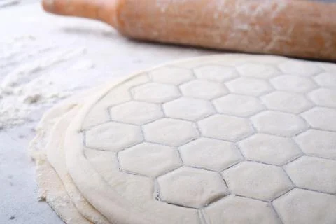 The process of making dumplings with meat, dough with meat Stock Photos