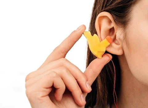 Process of making earplugs from an impression of an individual human ear. Ear Foto stock