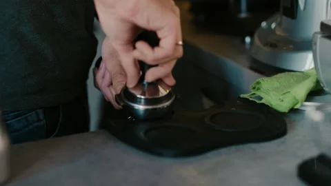 Process of making espresso in a coffee machine. Barista making latte Video stock 137952290