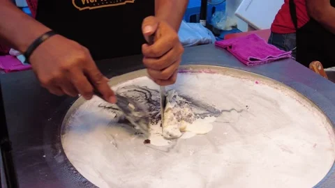 The process of making fried ice cream on the streets of Thailand Stock Footage 207990684