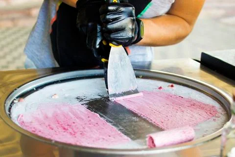 Process of making fried ice-cream Stock Photos