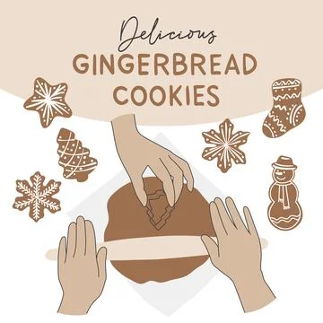 The process of making ginger cookies. Image hands. Stock Illustration