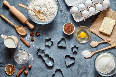 The process of making gingerbread. Baking ingredients for homemade pastry. Top Stock Photos
