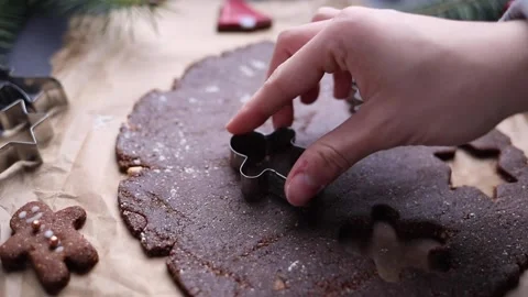 Process of making gingerbread cookie with cookie cutter. Stock Footage 167427843