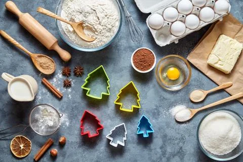The process of making gingerbread cookies. Baking ingredients for homemade Stock Photos