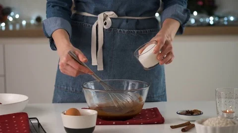 Process of making gingerbread cookies for Christmas. A woman is preparing a Stock Footage 121118058
