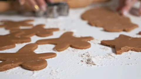 The process of making gingerbread cookies in the form of a Christmas tree, stars Stock Footage 122765399