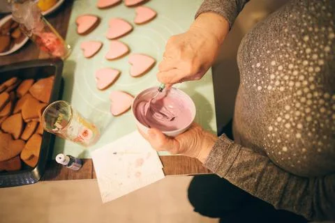 The process of making gingerbread cookies. Glaze coating. 写真素材
