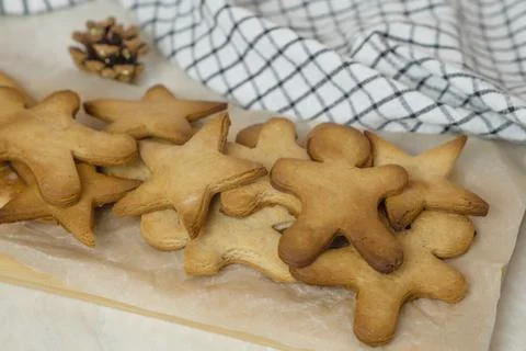 The process of making gingerbread men cookies , christmas cookies Stock Photos