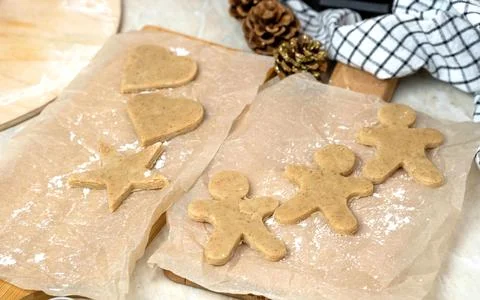 The process of making gingerbread men cookies , christmas cookies Stock Photos
