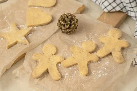 The process of making gingerbread men cookies , christmas cookies Stock Photos