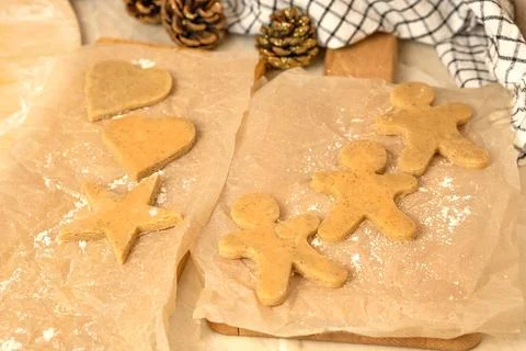 The process of making gingerbread men cookies , christmas cookies Stock Photos