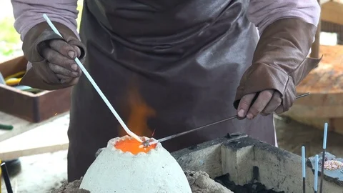 Process of making glass beads on the fire Stock Footage 80987937