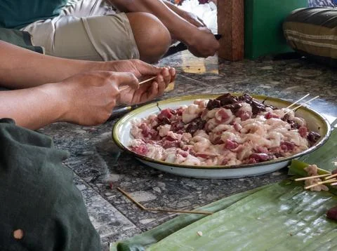 The process of making goat satay. Selective popular culinary destinations Stock Photos